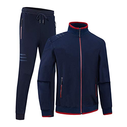 GUOCU Herren Outdoor 2 Stück bedruckter Trainingsanzug Freizeitanzug Fitnessanzug Gym Frühling Herbst Sportswear Langarm Sweatshirt & Jogger Sweatpants Bottoms Sweatsuit Set Dunkelblau XXL von GUOCU