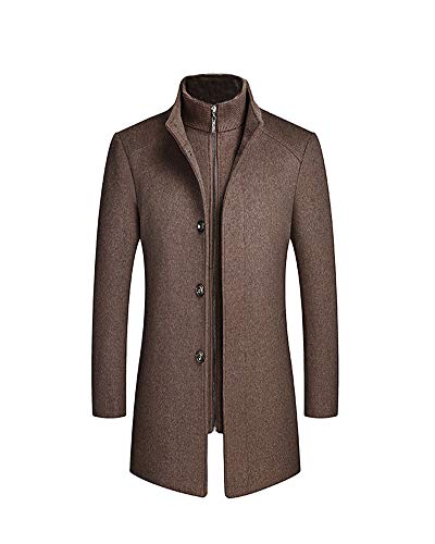 Herren Business Wollmantel Mode Kurzmantel Wintermantel mit Stehkragen Verdickung Kurze Jacke Herrenmantel Gesteppt Mantel Single Breasted Elegant Trenchcoat Jacke für Business Freizeit Braun XL von GUOCU