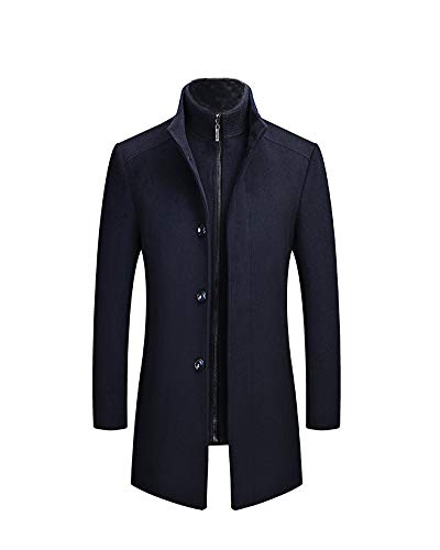 Herren Business Wollmantel Mode Kurzmantel Wintermantel mit Stehkragen Verdickung Kurze Jacke Herrenmantel Gesteppt Mantel Single Breasted Elegant Trenchcoat Jacke für Business Freizeit Marine L von GUOCU