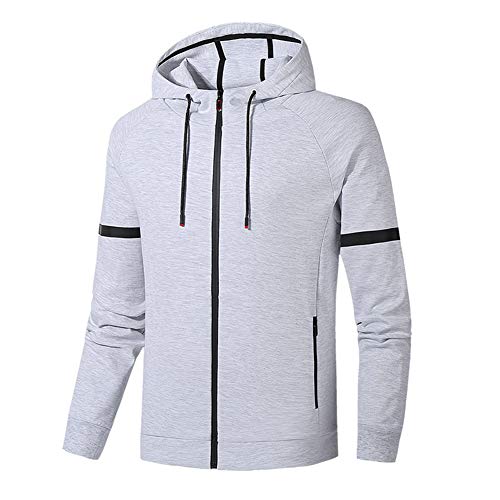 Herren Groß & Groß Frühling Herbst Basic Sweatshirt mit Kapuze Pullover Sportjacke Fitness Reißverschluss Cardigan Strickmantel Sweatshirtjacke Licht Grau 8XL von GUOCU