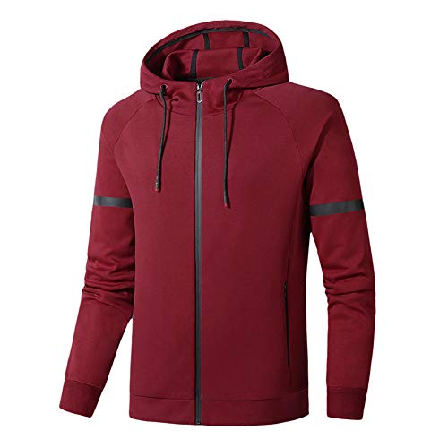 Herren Groß & Groß Frühling Herbst Basic Sweatshirt mit Kapuze Pullover Sportjacke Fitness Reißverschluss Cardigan Strickmantel Sweatshirtjacke rot 8XL von GUOCU