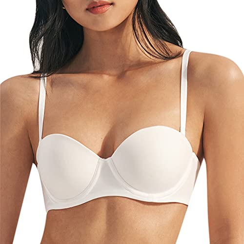 Guoeappa Damen Trägerloser Halbschalen Push Up BH Bügel Gepolsterter T-Shirt BH Hochzeit BH, weiß, 75C von Guoeappa