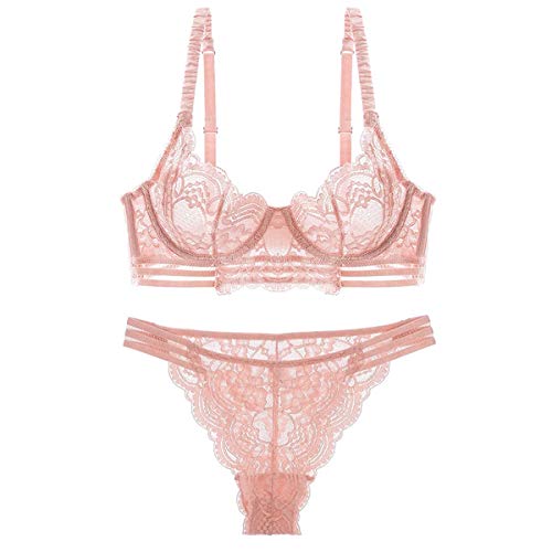 Guoeappa Frauen Sexy Weiche Spitze BH und Panty Set Bügel Alltag BH Floral Spitze Dessous (Rosa,70B) von Guoeappa