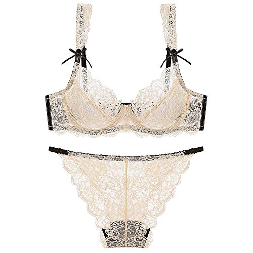 Guoeappa Sexy Dessous-Set für Damen, mit Bügel, BH und Höschen, beige, 65B von Guoeappa