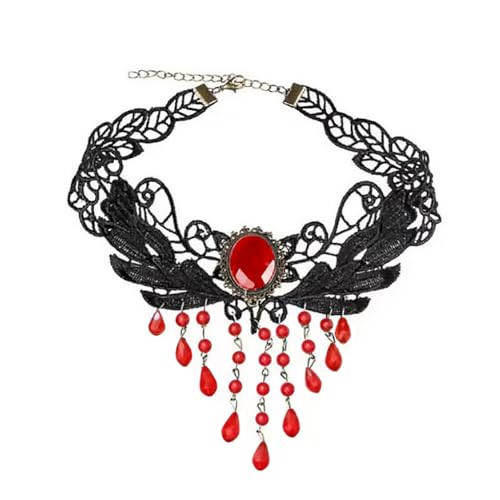 Guoguonb 1 Stücke Gotik Punk Rock Lederhalsband Halskette Damen Leder Choker Gothic Spitze Halskette Verschluss Kette für Halloween Ostern Lolita Spitze Rot Geschenk von Guoguonb