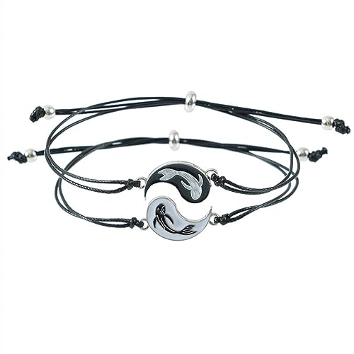 Guoguonb 2 Stücke Yin Yang Armband - Legierung Taichi BFF Paare Fisch Anhänger, Passende Puzzle Best Friend Partner Schmuck für BFF Pärchen Familie - Silber und Schwarz von Guoguonb