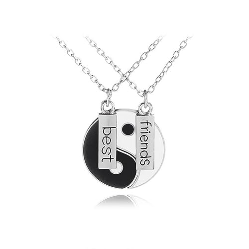 Guoguonb 2 Stücke Yin Yang Halskette Legierung Yin Yang Taichi BFF Paare Anhänger Halskette Passende Puzzle Best Friend Halskette Partner Schmuck Ketten für BFF Pärchen Familie -Schwarz-Weiß-Puzzle von Guoguonb