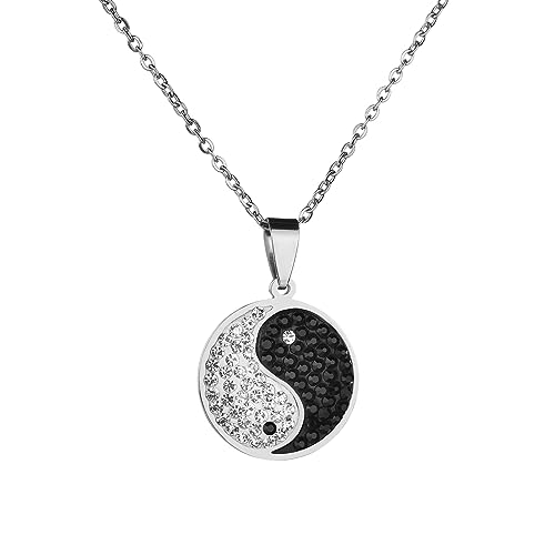 Guoguonb 2 Stücke Yin Yang Halskette Legierung Yin Yang Taichi BFF Paare Anhänger Halskette Passende Puzzle Best Friend Halskette Partner Schmuck Ketten für BFF Pärchen Familie - Silber und Schwarz von Guoguonb
