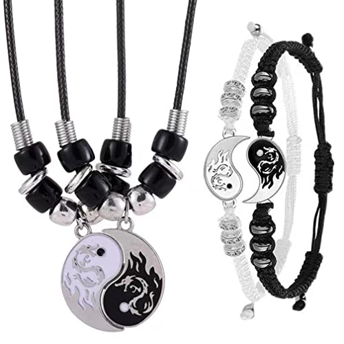 Guoguonb 2PCS Yin Yang Halskette und 2PCS Armbänder Taichi BFF Kette Freundschaftsketten Ying Yang Anhänger Kette Drachen Schnitzen Schmuck Ketten für Beste Freunde Couple und Liebhaber Geschenke von Guoguonb