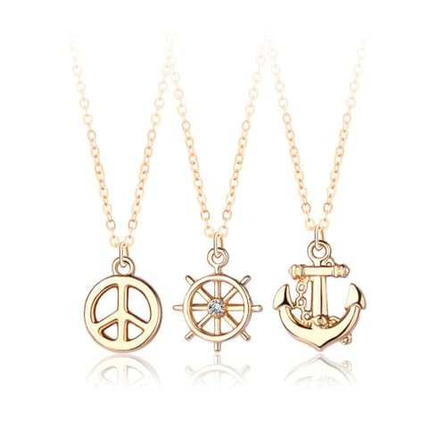 Guoguonb 3Pcs Kreativer Hip-Hop-Schmuck Anker Anhänger alskette Vintage Piraten Thema Anhänger Legierung Halskette für Teenager für Geschenke Golden von Guoguonb