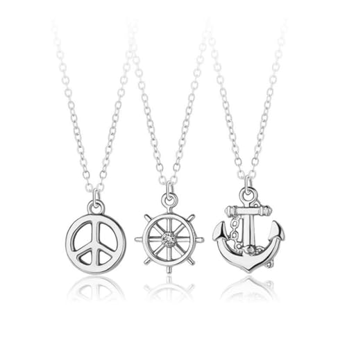 Guoguonb 3Pcs Kreativer Hip-Hop-Schmuck Anker Anhänger alskette Vintage Piraten Thema Anhänger Legierung Halskette für Teenager für Geschenke Silber von Guoguonb