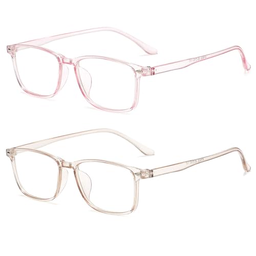 Guohorn 2PCS TR90 Blue Light Blocking Nearsighted Brille für Männer Frauen Leichtgewicht Myopie Fernbrille (Braun und Rosa, -4.5, Dioptrien) von Guohorn