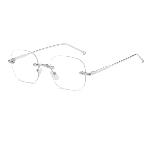 Guohorn Mode randlose Myopiebrille anti - blaues Licht Distanzbrille für Männer Frauen Myopiebrille einfach und leicht (Silber, -3.5, Dioptrien) von Guohorn