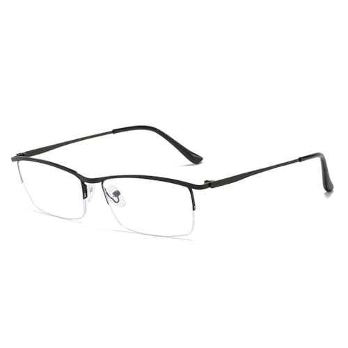Guohorn Myopiebrille mit halbem Rand für Männer Frauen Fernbrille Kurzsichtigkeit Metallrahmen (Schwarz, -1.0, Dioptrien) von Guohorn