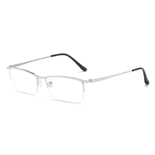 Guohorn Myopiebrille mit halbem Rand für Männer Frauen Fernbrille Kurzsichtigkeit Metallrahmen (Silber, -1.0, Dioptrien) von Guohorn