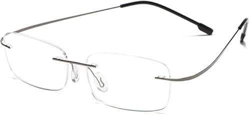 Guohorn superleichte Classic randlose Lesebrille für Männer Frauen Titan Metall ultraleicht Readers (Grau, 4.0, x) von Guohorn