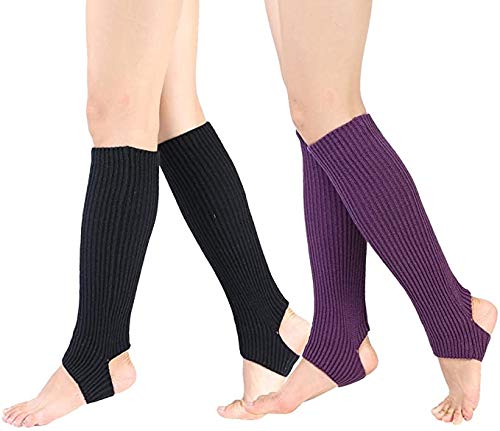 Guojanfon Modische Yoga-Socken für Damen und Mädchen, Workout-Socken, zehenlos, Training, Tanz, Beinwärmer, Schwarz und Violett, Medium von Guojanfon