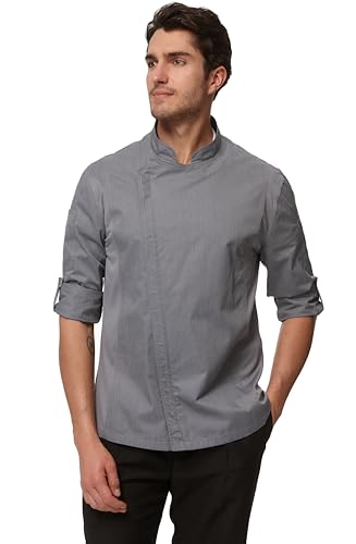 Guolamy Herren Küchenjacke Arbeitsuniform Professionelle Koch Küchenuniform Langarm 2947M(Lange Ärmel Grau，L) von Guolamy