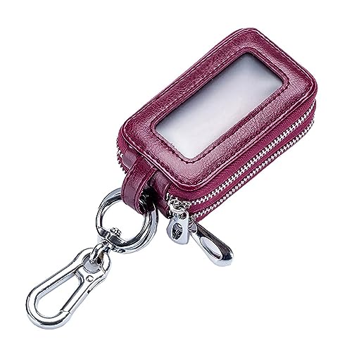 Guolich Autoschlüssel-Kettenbeutel Doppelter Reißverschluss Lederschutz Schlüsselmünzenhalter Schlüsselring mit Transparentem Fenster für Autoschlüssel-Fernbedienung (Rose lila) von Guolich