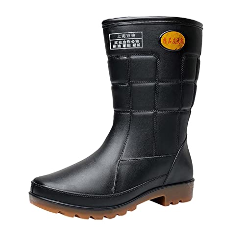 Gummistiefel Herren Halbhoch Breiter Fuß Schnee Schlupfstiefel Booties Große Größen Weitschaft Stiefel Gefüttert Aesthetic Vintage Reitstiefel Kurz Freien Kurzschaft Autowäsche Gummischuhe von Guotobe