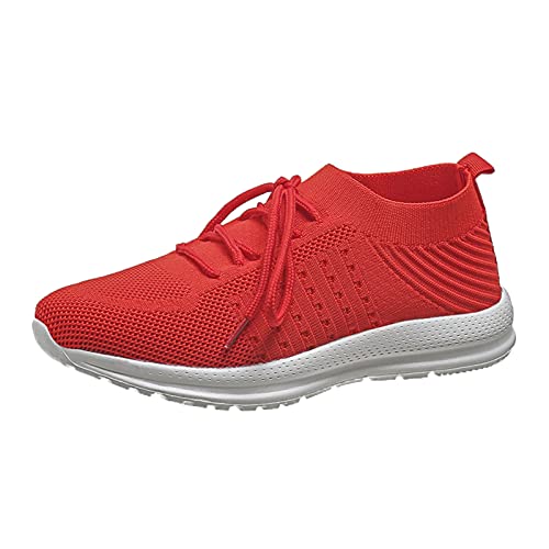 Guotobe Damen Sneaker Mesh Atmungsaktiv Bequem Sneaker Sportschuhe mit Schnürsenkel Leicht Turnschuhe Laufschuhe rutschfest Frühling und Sommer Schuhe Weiche Sohle Weiß Joggingschuhe Freizeitschuhe von Guotobe