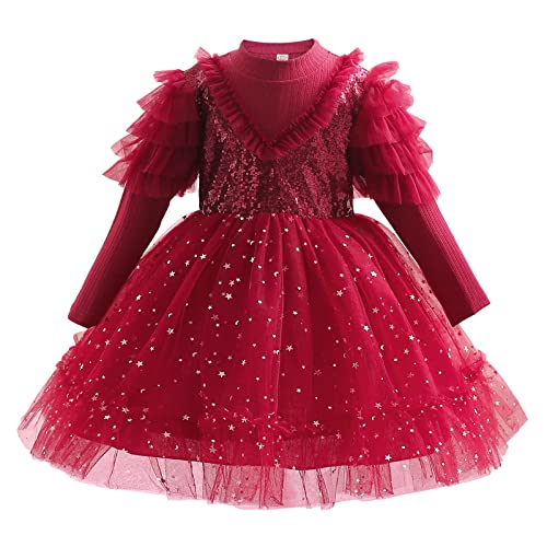 Guotobe Glitzer Kleid Mädchen, Glitzer Pailletten Kleider Tüll Festlich Partykleid Glitzerkleid Casual Elegant Ballkleid Geburtstag Party Hochzeit Prinzessin Kleid Rot Hochzeitskleid von Guotobe