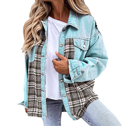 Guotobe Jeansjacke Damen Leichte Kunstlederjacke Damenjacke Frühjahr Herbst Oversize Arbeitsjacke Knopf Aesthetic Vintage Blouson Jacke Winddicht Große Größen College Jacke Kurz Lederjacke von Guotobe