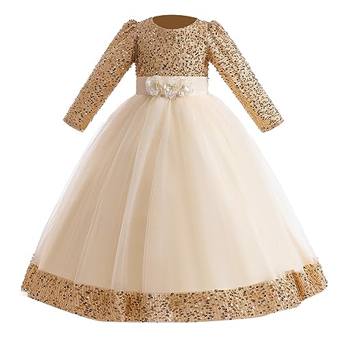 Guotobe Kleid Mädchen, Glitzer Festlich Prinzessin Kleid Casual Pailletten Partykleid Pailettenkleider Elegant Tüll Ballkleid Geburtstag Party Lang Glitzerkleid Rot Hochzeitskleid von Guotobe