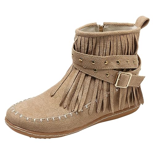 Guotobe Stiefeletten Damen Flach Weite H Schnürstiefeletten Damenschuhe mit Absatz Elegante Stiefelette Chelsea Beige Schuhe Kurzerschaft Plateau Herbstschuhe Klassische Stiefel von Guotobe