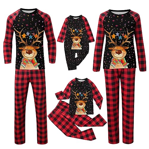 Guotobe Weihnachts Pyjama Familie Set: Warm Couple Set Christmas Schlafanzug Rundhals Weihnachtspyjama Langarm Familien Outfit Set Winter Damen Herren Kinder Hausanzug Weihnachts Matching Pyjamas von Guotobe