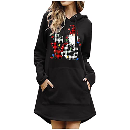 Guotobe Weihnachtskleid Damen Langarm Winterpullover Sweatkleid Rot Elegant Longpullover mit Weihnachten Motiv 3D Gedruckt Leicht Sweatshirt Rundhals Casual Dress Weicher Kapuzenpullover von Guotobe