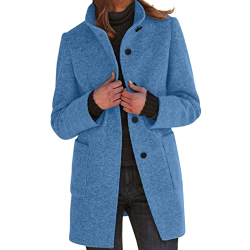 Guotobe Wollmantel Damen Einfarbige Mantel Übergangsmantel Große Größen Casual Outwear Lang Schwarzer Übergangsjacke mit Taschen Slim Fit Trenchcoat Herbst Winter Windjacke Weiche Wintermantel von Guotobe