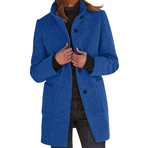 Guotobe Wollmantel Damen Einfarbige Mantel Übergangsmantel Große Größen Casual Outwear Lang Schwarzer Übergangsjacke mit Taschen Slim Fit Trenchcoat Herbst Winter Windjacke Weiche Wintermantel von Guotobe