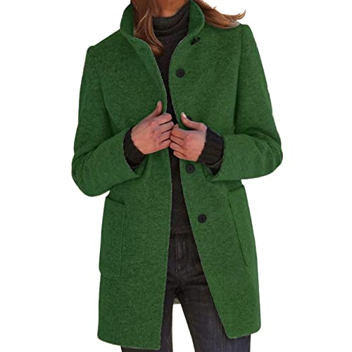 Guotobe Wollmantel Damen Einfarbige Mantel Übergangsmantel Große Größen Casual Outwear Lang Schwarzer Übergangsjacke mit Taschen Slim Fit Trenchcoat Herbst Winter Windjacke Weiche Wintermantel von Guotobe