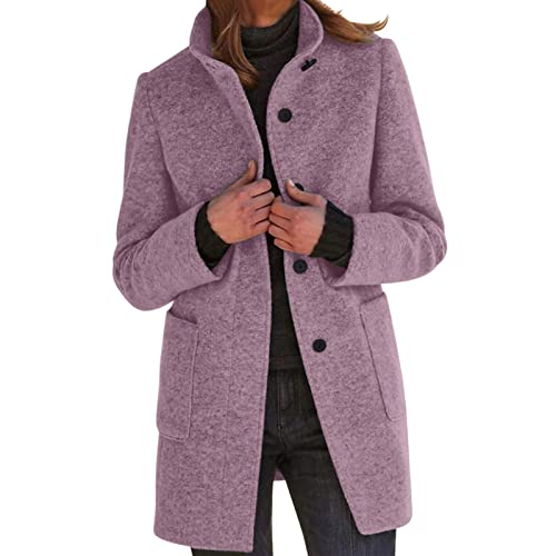 Guotobe Wollmantel Damen Einfarbige Mantel Übergangsmantel Große Größen Casual Outwear Lang Schwarzer Übergangsjacke mit Taschen Slim Fit Trenchcoat Herbst Winter Windjacke Weiche Wintermantel von Guotobe
