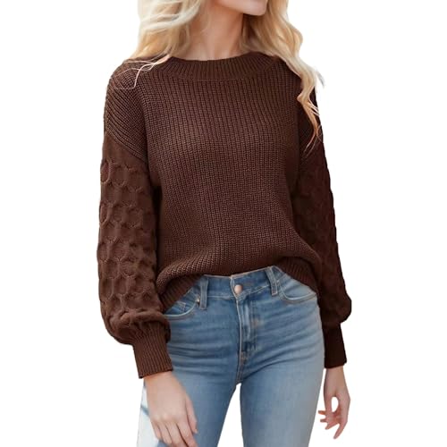 Pullover Damen Warm Tops Sweater Langarm Elegant Pullover Fashion Oversize Strickpullover Rundhals Lässige Sweatershirt Weich Winterpullover Bequeme Oberteile von Guotobe