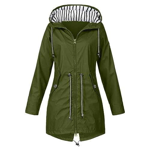 Guotobe Regenjacke Damen Atmungsaktiv 5xl Große Größen Regenmantel Schwarz Softshelljacke Gelb Outdoorjacke Übergangsjacke Jacke mit Kapuze für Frühlings Herbst zum Wandern Fahrrad, Y Armeegrün von Guotobe