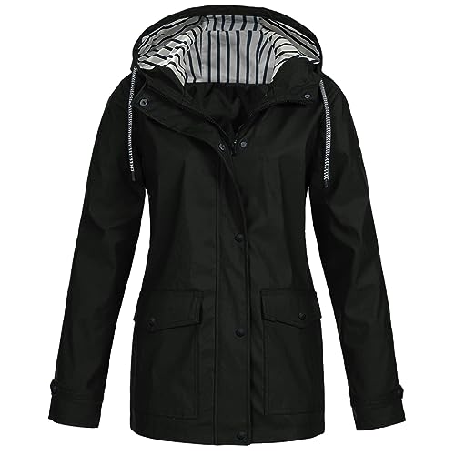 Regenjacke Damen Wasserdicht Atmungsaktiv 5xl Große Größen Regenmantel Schwarz Softshelljacke Gelb Outdoorjacke Übergangsjacke Leichte Jacke mit Kapuze für Frühlings Herbst zum Wandern Fahrrad von Guotobe