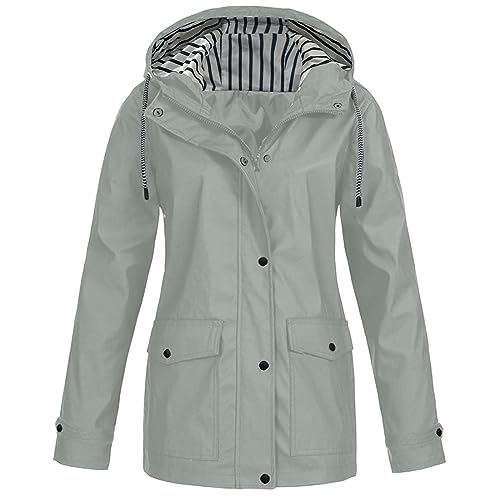 Guotobe Regenjacke Damen Wasserdicht Atmungsaktiv 5xl Große Größen Regenmantel Schwarz Softshelljacke Gelb Übergangsjacke Leichte Jacke mit Kapuze für Frühlings Herbst zum Wandern Fahrrad, Y2 Grau von Guotobe