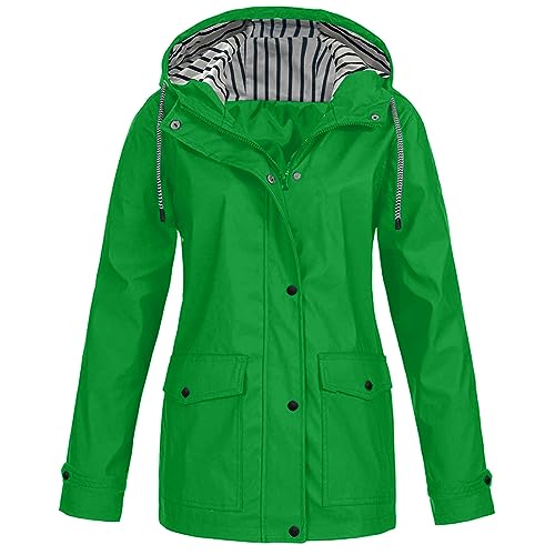 Guotobe Regenjacke Damen Wasserdicht Atmungsaktiv 5xl GroßeGrößen Regenmantel Schwarz Softshelljacke Gelb Übergangsjacke Leichte Jacke mit Kapuze für Frühlings Herbst zum Wandern Fahrrad,Y2 Grün, 4XL von Guotobe