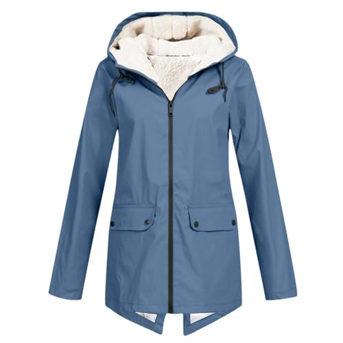 Regenjacke Damen Wasserdicht Atmungsaktiv Winterjacke Regenmantel Teddyfell Gefüttert Fahrrad Softshell Jacke Sport Wandern Trenchcoat Faltbar Outdoor Fahrradjacke Leicht Windjacke von Guotobe