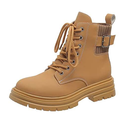 Stiefeletten Damen Schwarz Elegant Winterstiefel Stiefel Kurzerschaft Weiß Boots Dicke Flach Schnürschuhe Schwarz Comfort Herbstschuhe Leicht Gefüttert Damenschuhe von Guotobe