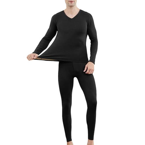 Thermounterwäsche Herren,Winter Lange Funktionsunterwäsche Set Warm Innenfleece Skiunterwäsche Thermounterhose Atmungsaktiv Weich Baumwolle Thermobekleidung Leggings Männer für Lauf,Fahrrad,Fußball von Guotobe