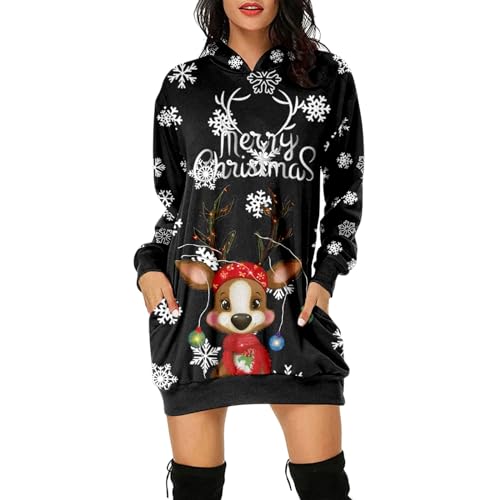 Weihnachtskleid Damen Große Größen mit Weihnachten Motiv 3D Gedruckt Weihnachtspullover Christmas Dress Weihnachts Kleid Weihnachts Hoodie Longpullover Warm Sweatshirt Pulli Festliche Geschenk von Guotobe