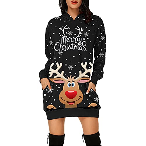 Weihnachtskleid Damen Große Größen mit Weihnachten Motiv 3D Gedruckt Weihnachtspullover Christmas Dress Weihnachts Kleid Weihnachts Hoodie Longpullover Warm Sweatshirt Pulli Festliche Geschenk von Guotobe