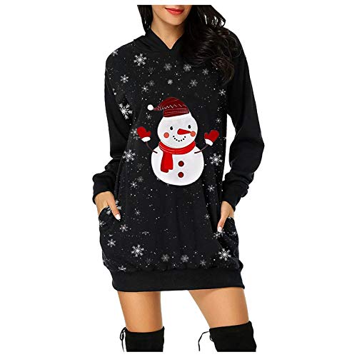 Weihnachtskleid Damen Große Größen mit Weihnachten Motiv 3D Gedruckt Weihnachtspullover Christmas Dress Weihnachts Kleid Weihnachts Hoodie Longpullover Warm Sweatshirt Pulli Festliche Geschenk von Guotobe