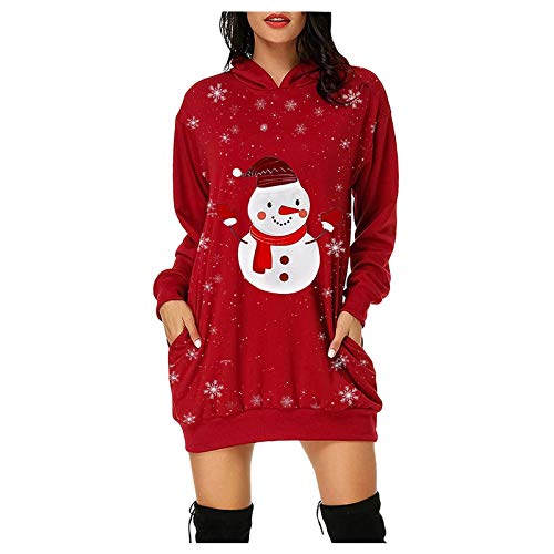 Weihnachtskleid Damen Große Größen mit Weihnachten Motiv 3D Gedruckt Weihnachtspullover Christmas Dress Weihnachts Kleid Weihnachts Hoodie Longpullover Warm Sweatshirt Pulli Festliche Geschenk von Guotobe