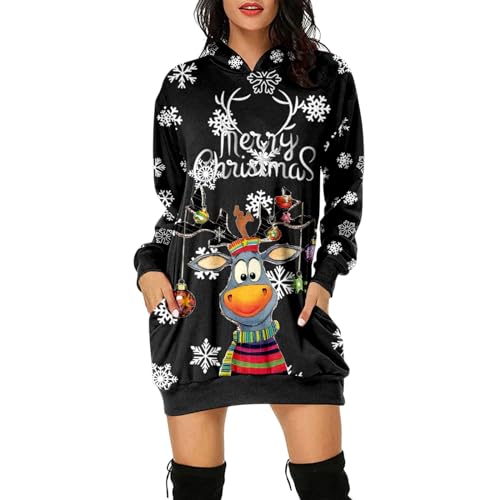 Weihnachtskleid Damen Große Größen mit Weihnachten Motiv 3D Gedruckt Weihnachtspullover Christmas Dress Weihnachts Kleid Weihnachts Hoodie Longpullover Warm Sweatshirt Pulli Festliche Geschenk von Guotobe