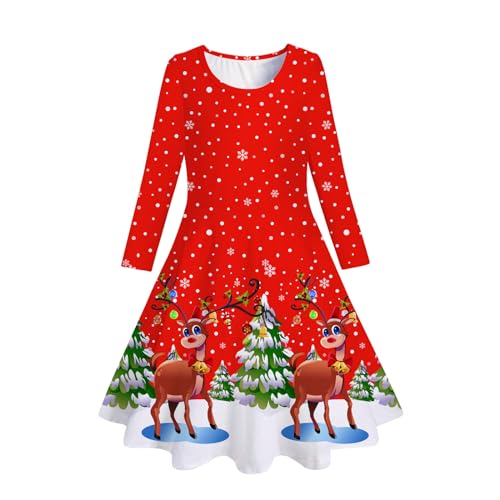 Weihnachtskleid Mädchen Lässig Sweatkleid Weihnachtsoutfit Prinzessin mit Weihnachten Gedruckt Dress Leicht Weicher Weihnachts Kleider Große Größen Swing Kleid Lose Kleid Langarm Freizeitkleidn von Guotobe