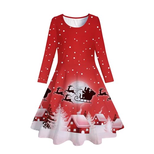 Weihnachtskleid Mädchen Lässig Sweatkleid Weihnachtsoutfit Prinzessin mit Weihnachten Gedruckt Dress Leicht Weicher Weihnachts Kleider Große Größen Swing Kleid Lose Kleid Langarm Freizeitkleidn von Guotobe